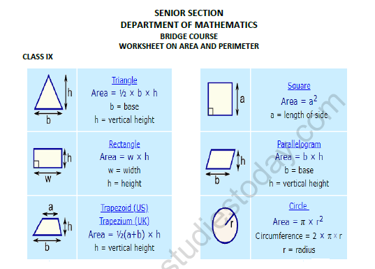 CBSE Class 8 Mathematics Area and Perimeter Bridge Course